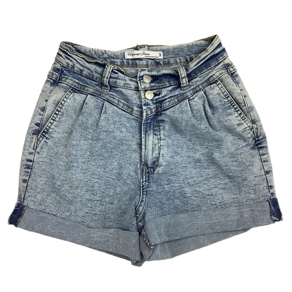 Y2K 90s Acid Wash Blue Jean Mom Shorts Cuffed High Waist Pleated Women's 3